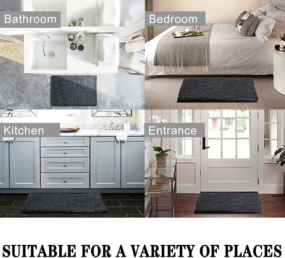 Bathroom Rug, Non-Slip Bath Mat 32"X20", Soft Cozy Shaggy Durable Thick Bath Rugs for Bathroom,Easier to Dry, Chenille Rugs for Bathtubs, Rain Showers and under the Sink (Dark Grey)
