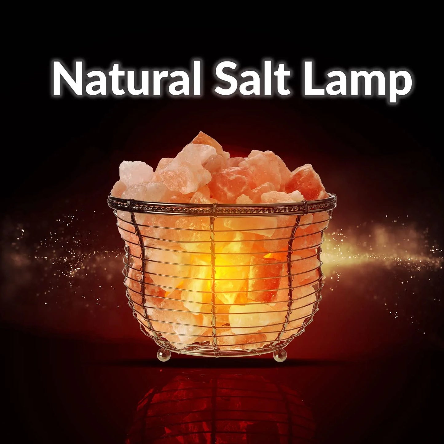 Natural Himalayan Salt Lamp, Tall round Metal Basket Lamp with Dimmer Switch | 8-10 Lbs