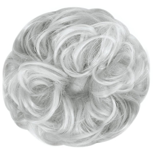 Messy Hair Bun Hair Scrunchies Extension Curly Wavy Messy Synthetic Chignon for Women Updo Hairpiece 1PCS Silver