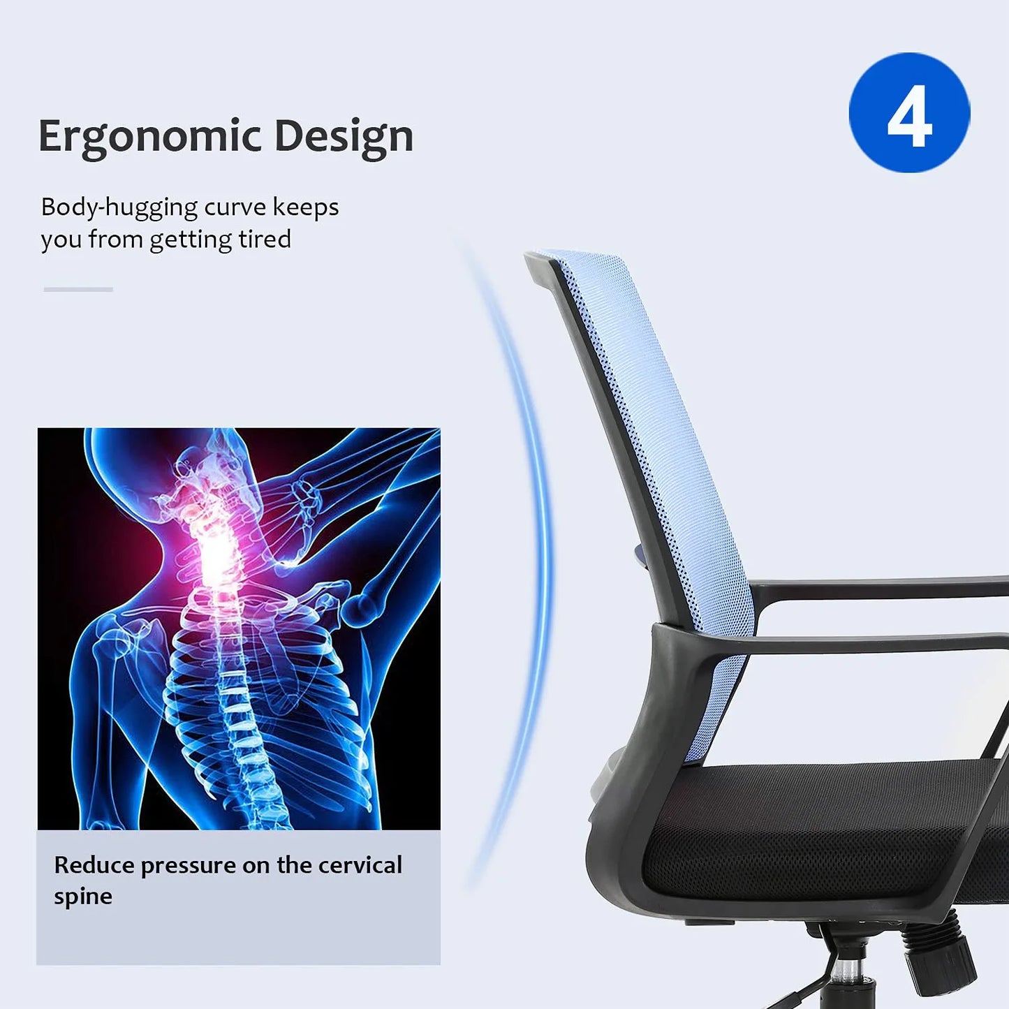 Office Chair Ergonomic Desk Task Chair Mesh Computer Chair Mid-Back Mesh Home Office Swivel Chair Modern Executive Chair with Wheels Armrests Lumbar Support (Blue)
