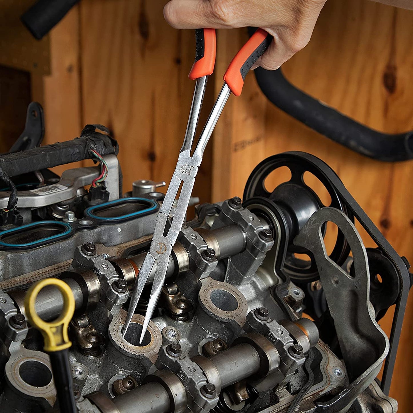 Crescent 2 Pc. X2 Straight and Bent Long Nose Dual Material Plier Set - PSX204C , Red