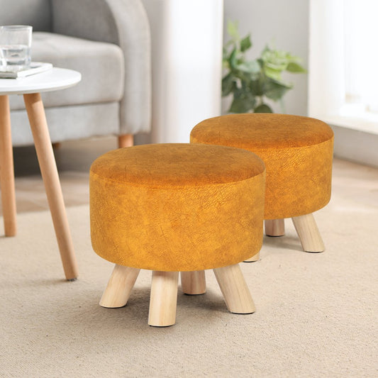 round Ottoman Velvet Foot Rest Stool Orange