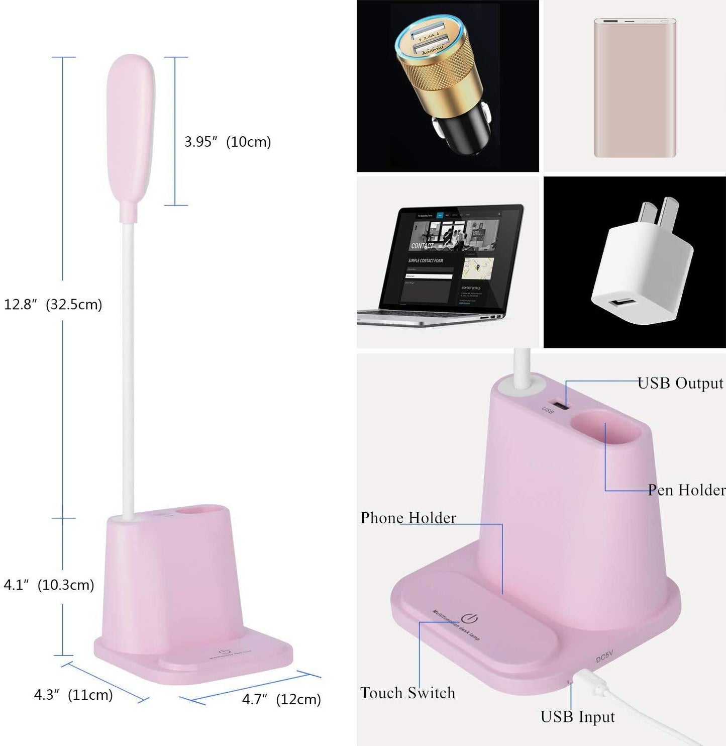 LED Desk Light Rechargeable Bedside Reading Lamp Dimmable Table Touch Control US