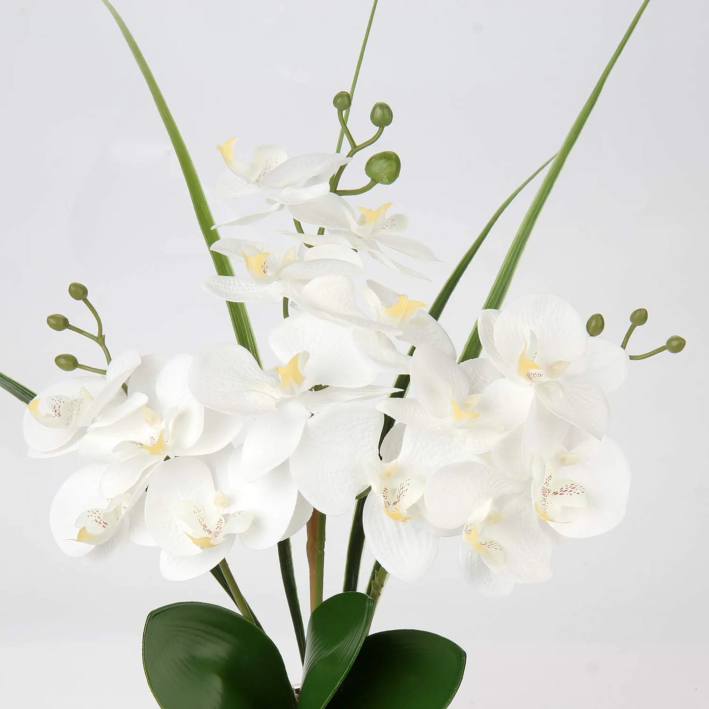 Artificial White Phalaenopsis Orchid Flower Arrangements 20.8" Faux Orchid Flower in Silver Pot Orchid Centerpiece for Dining Room Table