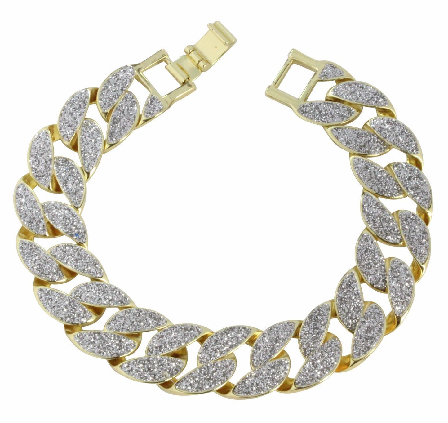 Mens Frosted Glitter Miami Cuban Curb Link 14K Gold Plated 8" Bracelet Hip Hop