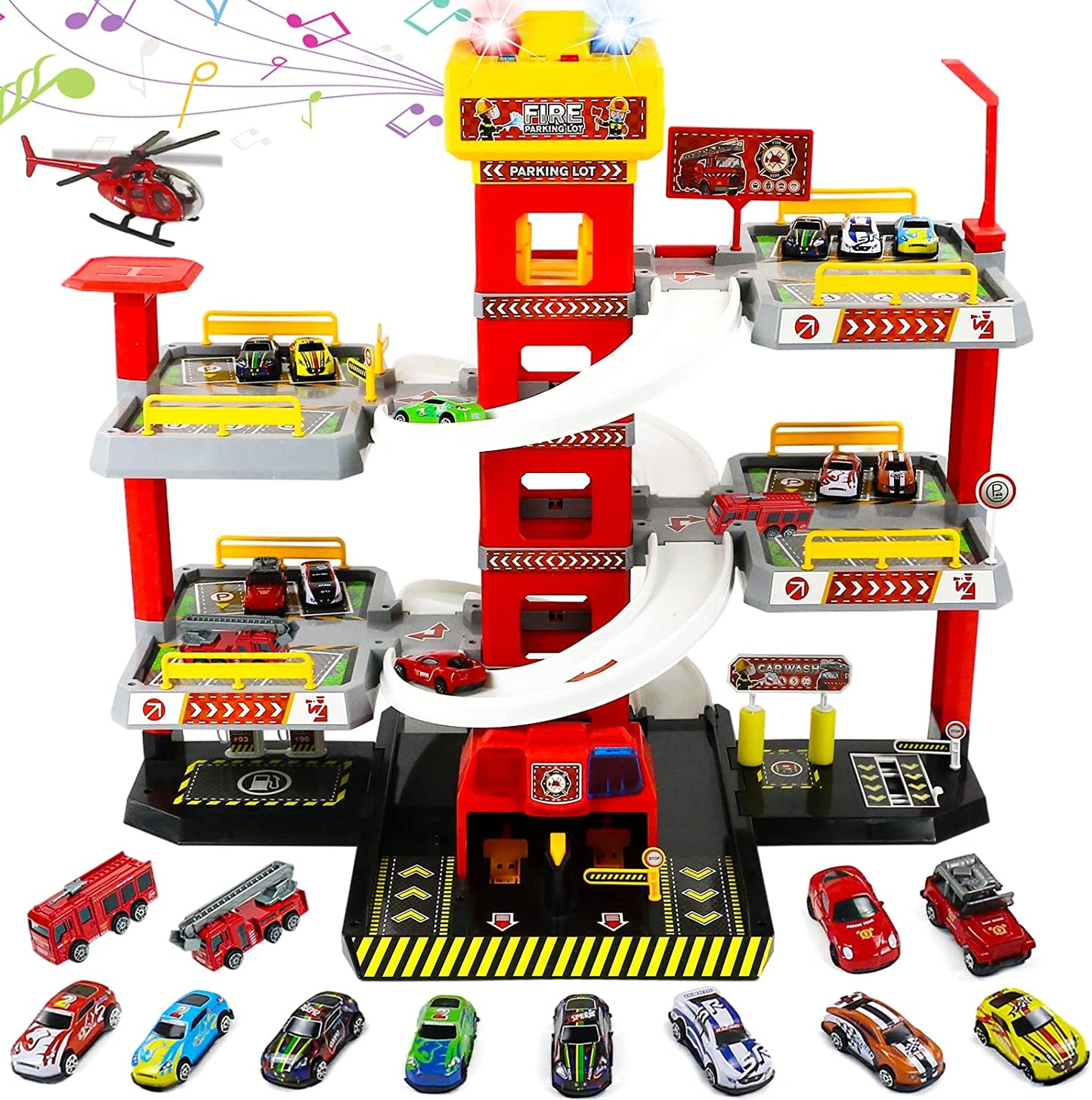 Toy Car Garage for Boys Kids Ages 4-8 Toddlers Building Track Car Playset Parking Lot Firetruck Toys Birthday Gifts Party Games for Boys Girls 3 4 5 6 7 8