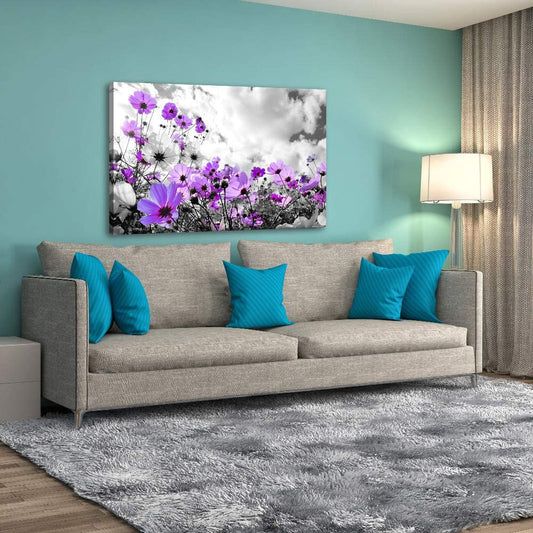 Canvas Wall a Rt Modern Purple Flowers Canvas Art Wall Decor Black and White Framed Galsang Floral Prints and Posters Wall Hanging Decorations Ready to Hang for Bedroom Bathroom