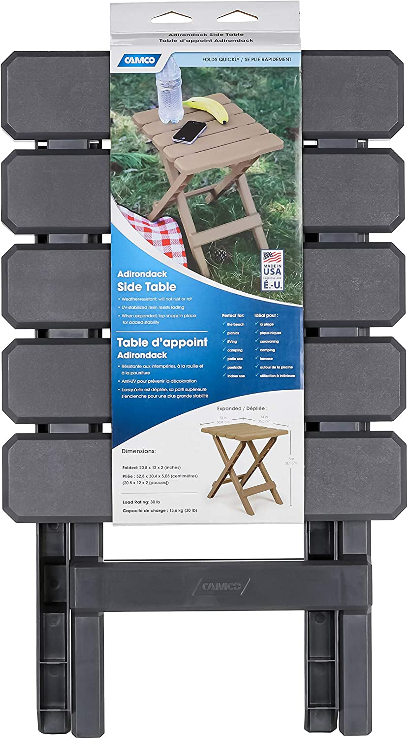 Portable Adirondack Folding Side Table | Easy Set-Up | Perfect for the Beach, Camping, Picnics, Cookouts & More | Weatherproof & Rust Resistant, Charcoal (21043)