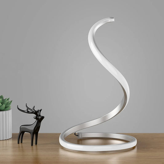 Spiral Modern Table Lamp(Silver), Stepless Dimmable Bedside Lamp, 3 Color Temperature Nightstand Lamp , Curved Art Decorative Table Lamp for Bedroom Living Room Office Home