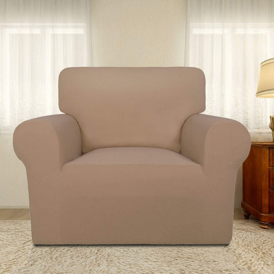 Super Stretch Chair Sofa Slipcover – Spandex Non Slip Soft Couch Sofa Cover, Washable Furniture Protector with Non Skid Foam and Elastic Bottom for Kids, Pets (Chair, Camel)