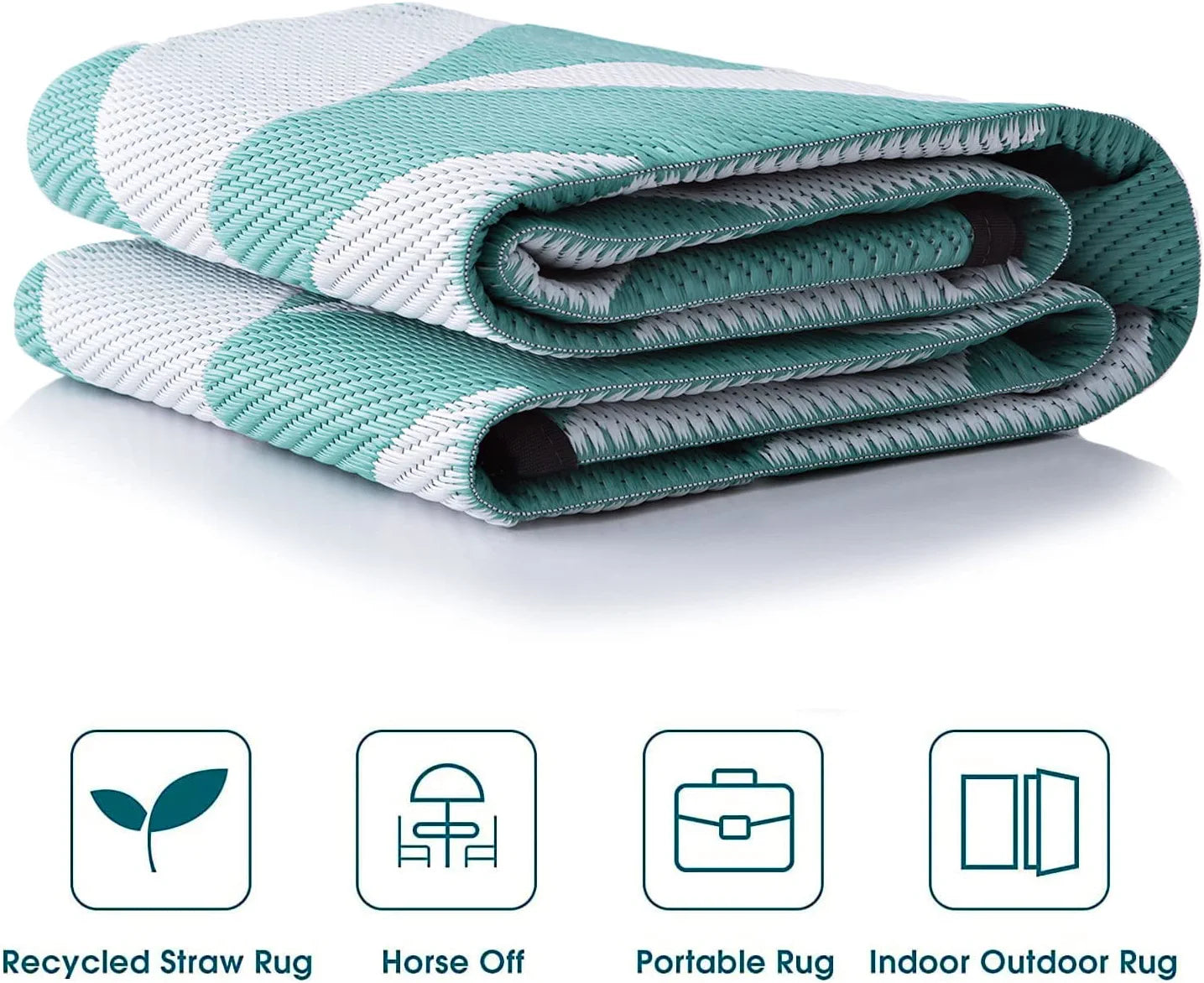 Teal Outdoor Rug Camping Rug 5X8 Reversible Plastic Straw Rug Waterproof Modern Floor Mat Area Rug for Patio,Backyard, Rv Rugs for Outside