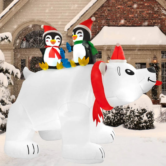 Christmas Inflatables Polar Bear with Penguin 6.5 Ft Christmas Blow up Yard Decorations Christmas Outdoor Decoration for Garden