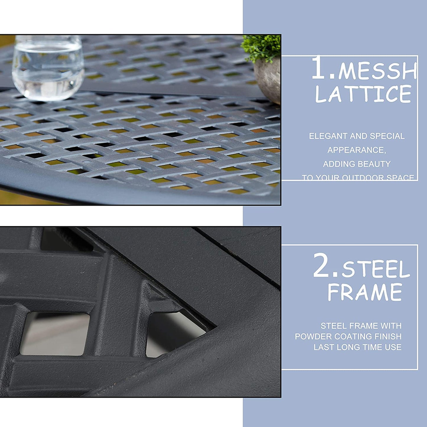 42.1" Outdoor round Cast Wrought Iron Patio Metal Dining Table with Umbrella Hole, Steel Frame for Backyard Lawn Balcony Deck, Black