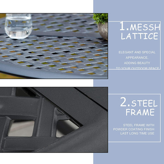 42.1" Outdoor round Cast Wrought Iron Patio Metal Dining Table with Umbrella Hole, Steel Frame for Backyard Lawn Balcony Deck, Black