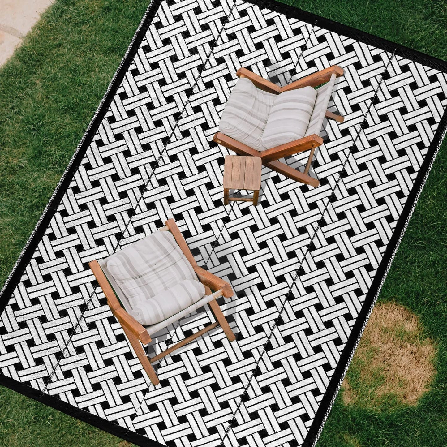 Reversible Outdoor Rug for Patio Clearance,6'X9' Waterproof Plastic Mat,Patio,Camping,Rv,Deck,Camper,Porch,Balcony,Black & White…