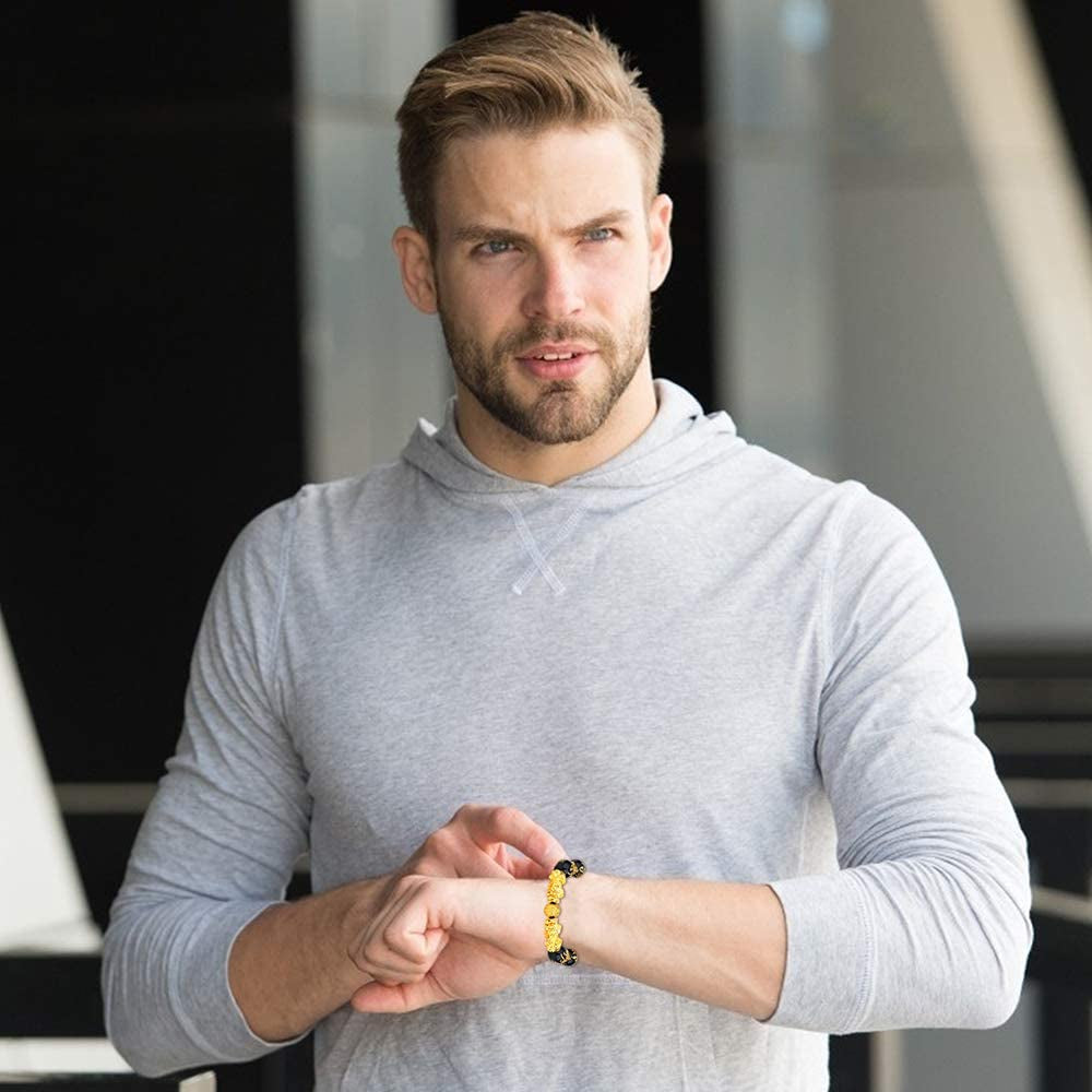 4 Pcs Feng Shui Black Obsidian Wealth Bracelet for Men Women Good Luck Charms Bead Bracelets Attract Wealth Money Adjustable Mens Pixiu Bracelet Set