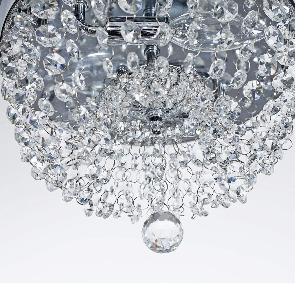 2 Lights Mini Crystal Ceiling Light Fixture, Small Modern Closet Chandelier Elegant Chrome Ceiling Lighting Lamp for Bedroom Hallway Kitchen Dining Room Bathroom Entry,H8.3'' X D9.8"