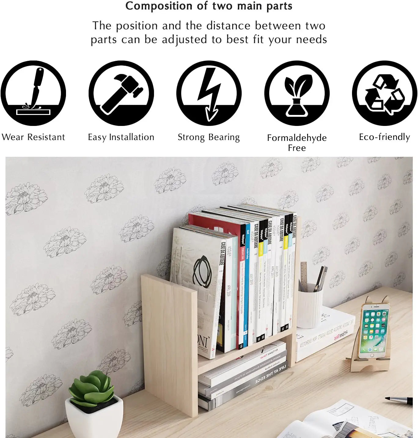 - Desktop Organizer Office Storage Rack Adjustable Wood Display Shelf | Birthday Gifts - Toy - Home Decor | - Free Style Rotation Display - True Natural Stand Shelf White Wood Tone