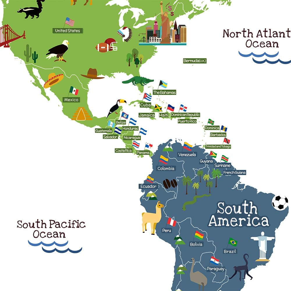 Kids Educational Removable World Map Peel and Stick Large Wall Decals Stickers for Children Nursery Bedroom Living Room…