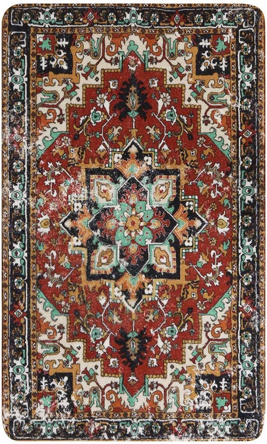 Collection Traditional Oriental Area Rug - 3’ X 5’ Faux Wool Non-Slip Area Rug Accent Distressed Throw Rugs Floor Carpet for Living Room Bedrooms Laundry Room Decor (3’ X 5’, Red)