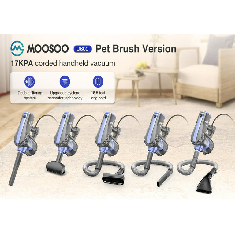 MOOSOO Handheld Vacuum, 17kpa Strong Suction Vacuum Cleaner with Pet Grooming Brush, 4 in 1 Corded Handheld Vacuum for Home