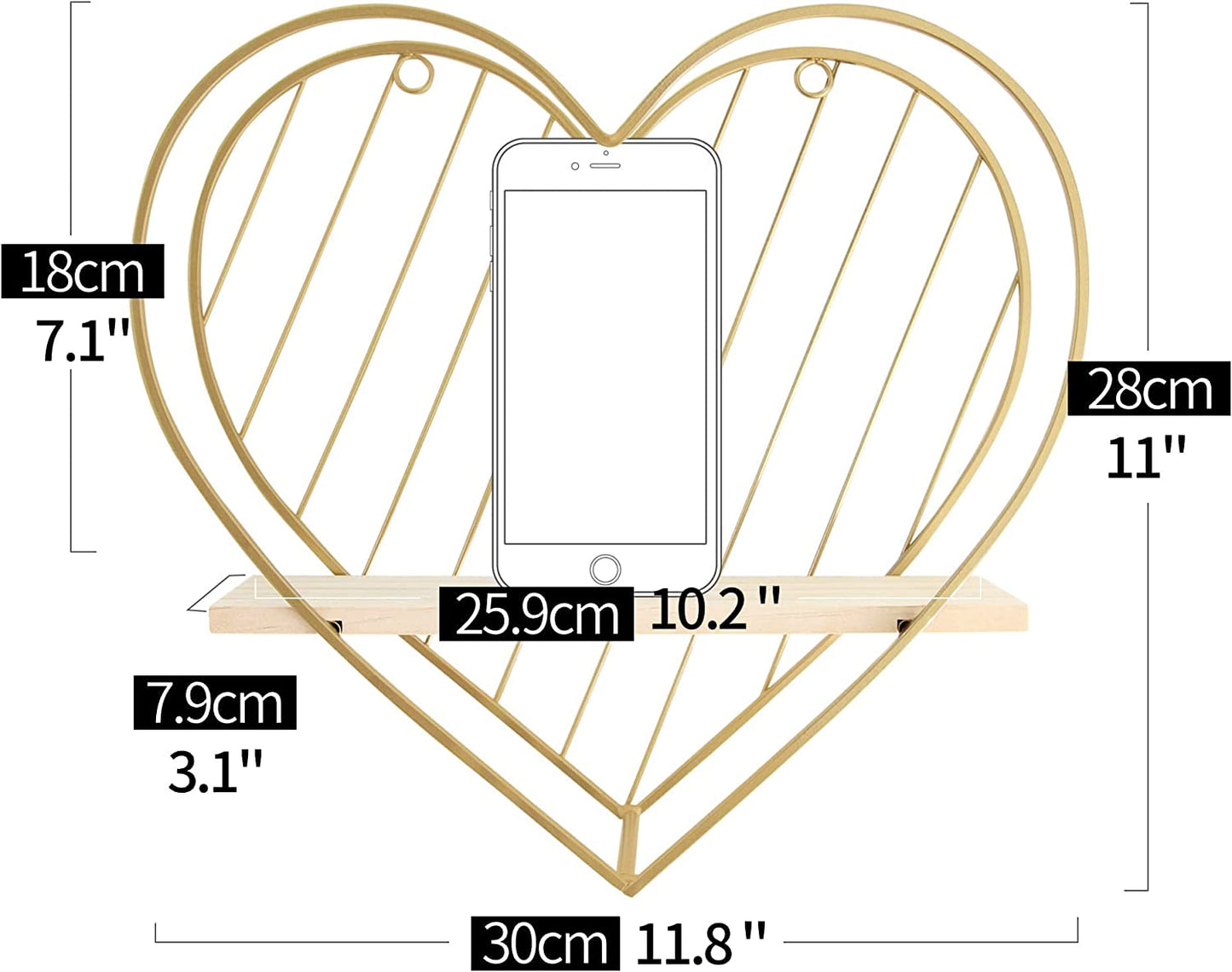 Gold Wall Shelf Metal Heart Floating Shelves Bedside Cute Romantic Modern Wall Cute Unique Gifts for Nursery Room Kids Children Room Bedroom Bathroom Living Room…