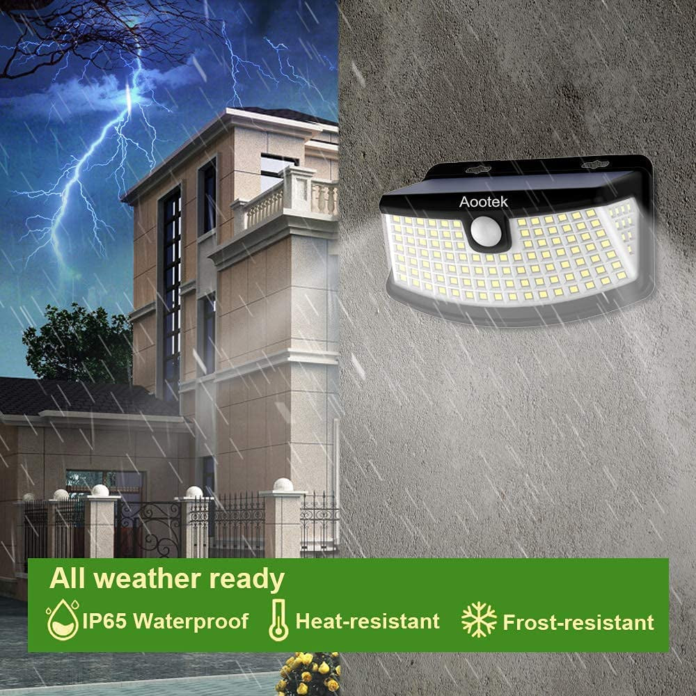 New Solar Lights 120 Leds with Lights Reflector,270° Wide Angle, IP65 Waterproof, Easy-To-Install Security Lights for Front Door, Yard, Garage, Deck (4 Pack)