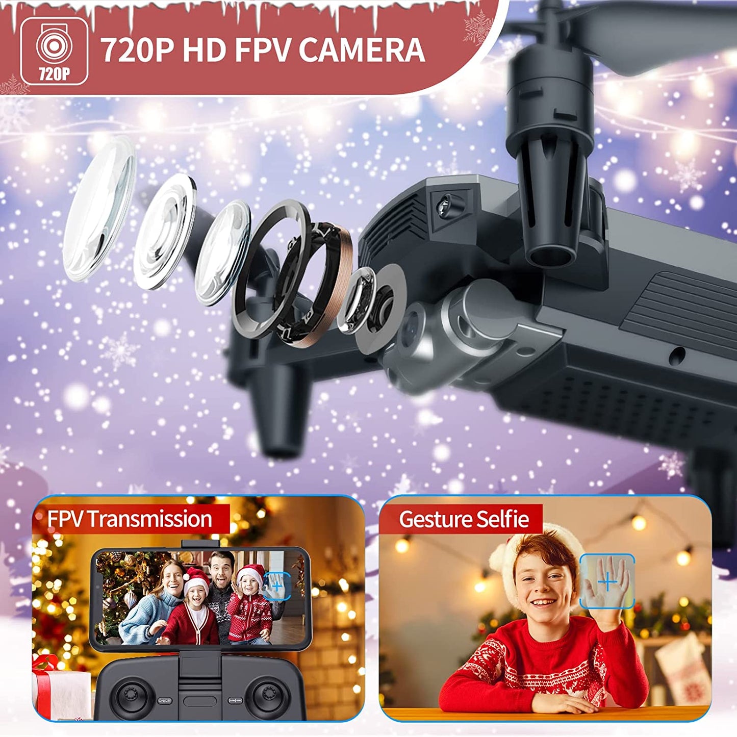 D20 Mini Drone for Kids with 720P HD FPV Camera Remote Control Toys Gifts for Boys Girls with Altitude Hold, Headless Mode, One Key Start Speed Adjustment, 3D Flips 2 Batteries, Silver