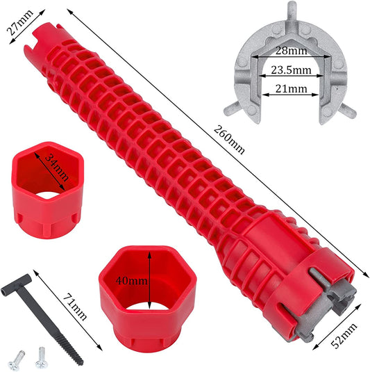 Faucet and Sink Installer 8 in 1 Multifunctional Faucet Wrench Tool Easy-To-Use Plumbing Repair Tools Kitchen Bathroom Water Pipe Sink Wrench with 1 Pair Gloves for Toilet Bowl/Sink/Bathroom/Kitchen