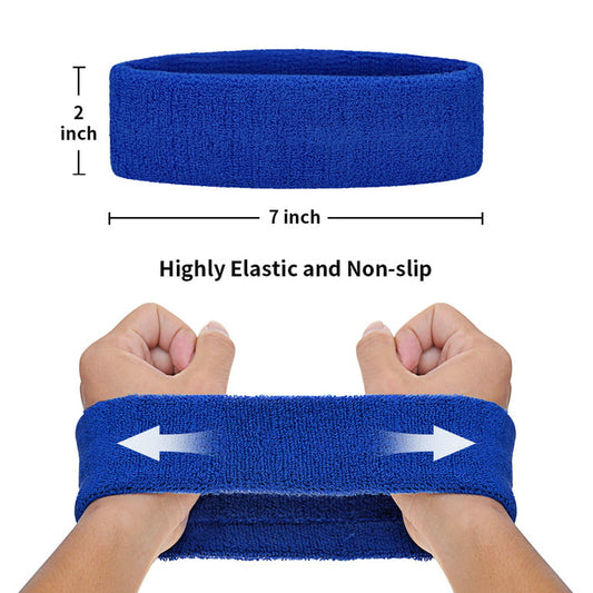 GOGO 6 Pieces Sports Headbands Terry Cloth Sweat Absorbing Head Band Navy