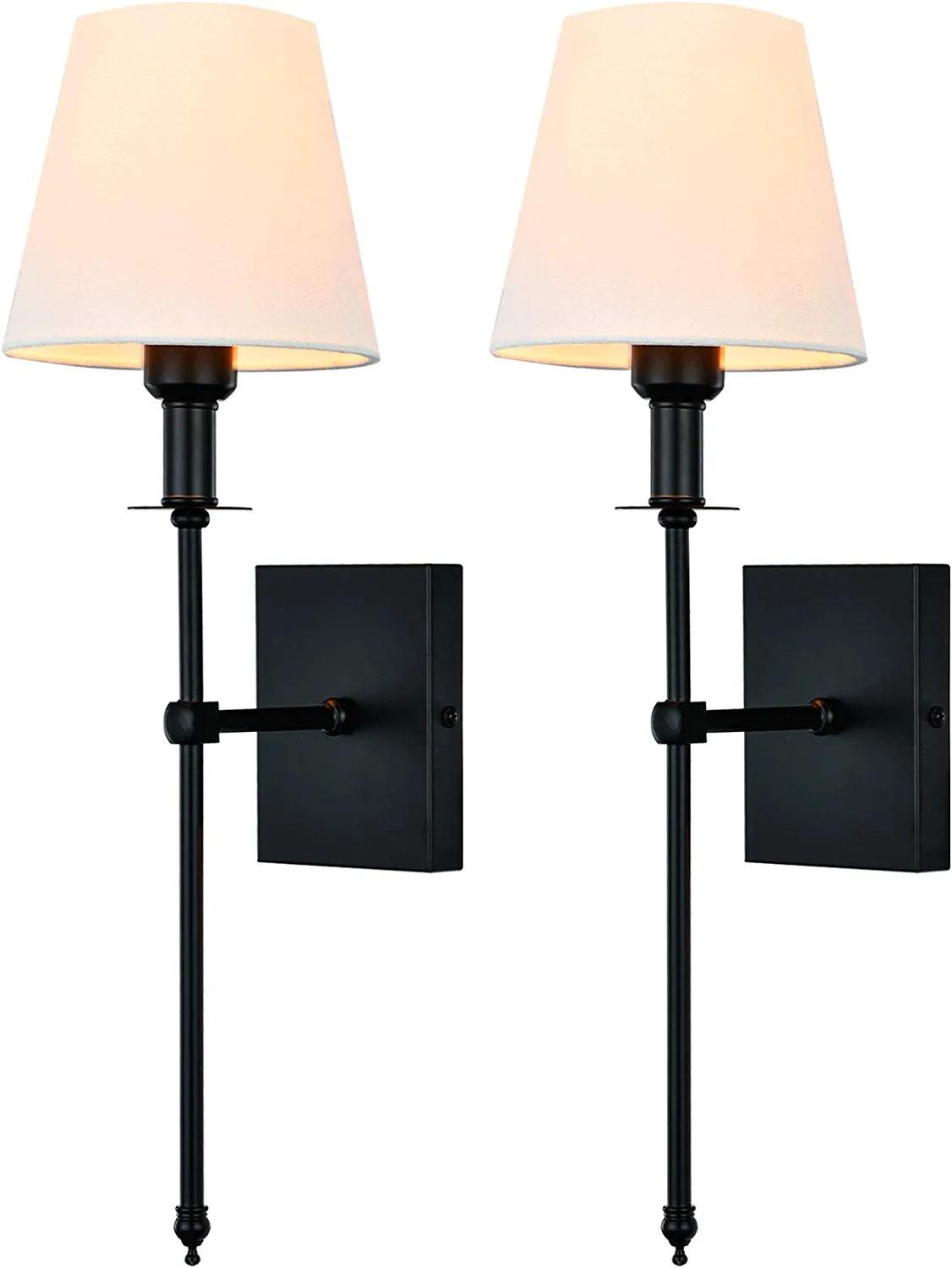 Slim Wall Sconce Set of 2 White Fabric Shades Wall Sconce Hardwired Indoor Wall Light Column Stand Bedroom Wall Lamps Bathroom Vanity Light Fixture, Black
