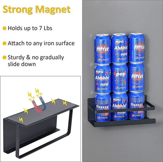 Fridge Magnet Organizer Magnetic Spice Rack with Four Removable Hook Refrigerator Shelf Rack Black (2 Pack)