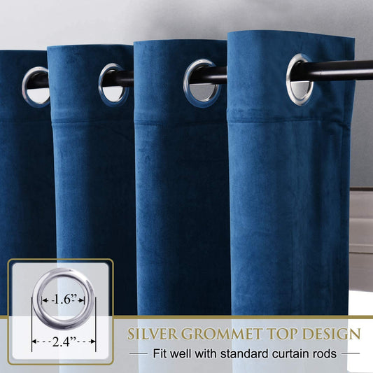 Blue Velvet Curtains Blackout - Warm Soft Velvet Curtains Thermal Insulated Privacy Panels for French Door / Parlor, Royal Blue, W52 X L96 Inches, 2 Panels