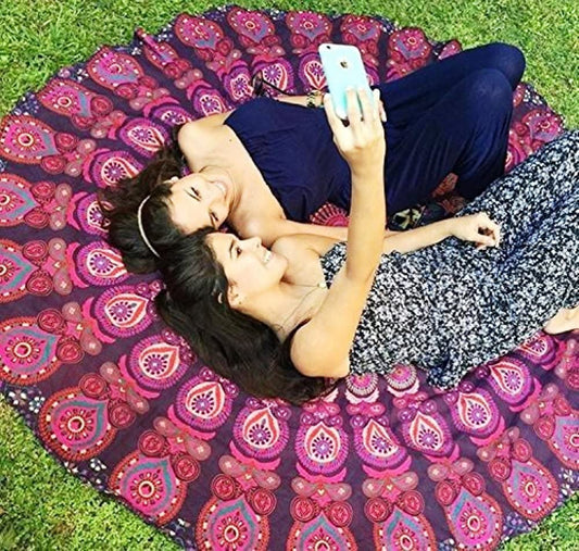 round Beach Tapestry Purple Mandala Throw/Boho Hippie Beach Blanket Roundie/Indian Cotton Bohemian Large round Table Cloth-Home Decor/Yoga Mat Meditation Picnic Rug 69 Inch