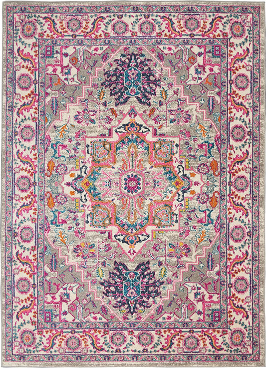 Passion Bohemian Light Grey/Pink 5'3" X 7'3" Area Rug, Easy Cleaning, Non Shedding, Bed Room, Living Room, Dining Room, Kitchen (5X7)