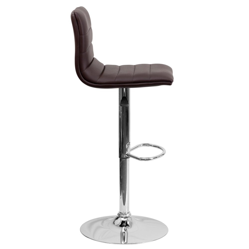 Betsy Modern Brown Vinyl Adjustable Bar Stool with Back, Counter Height Swivel Stool with Chrome Pedestal Base