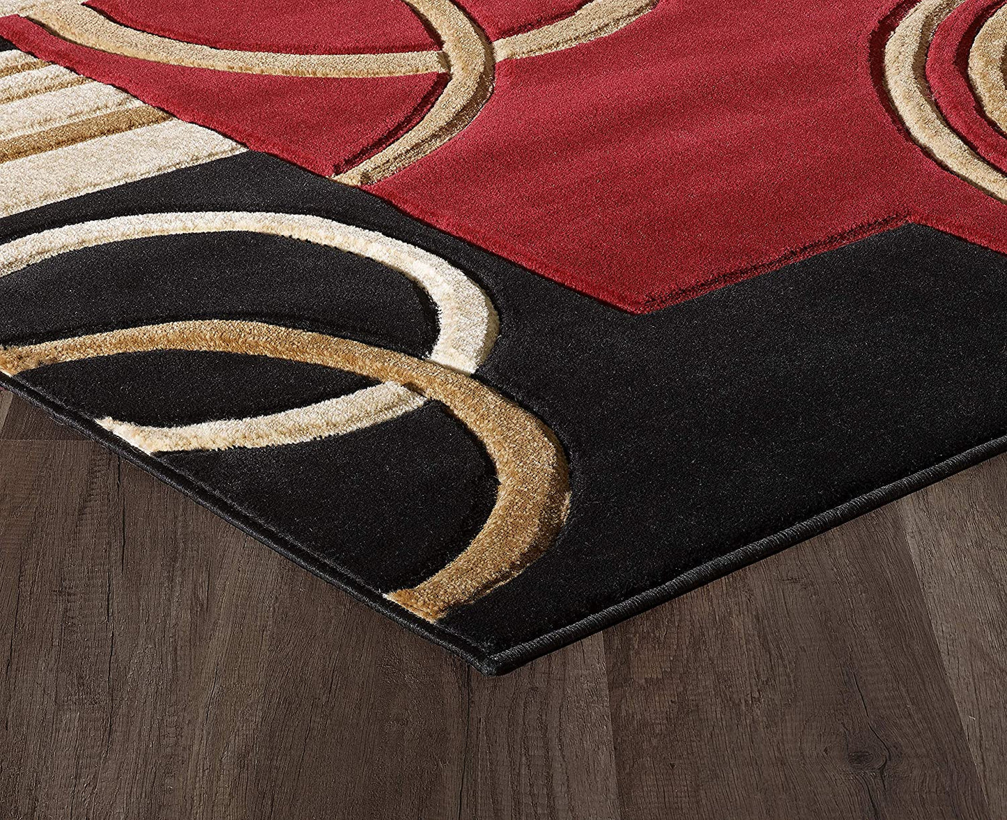 Area Rug Modern 5X7 Dark Red Soft Hand Carved Contemporary Floor Carpet with Premium Fluffy Texture for Indoor Living Dining Room and Bedroom Area.