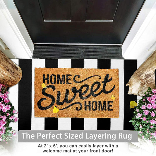 Black and White Striped Rug Runner 2'X6'Farmhouse Runner Rug Checkered Cotton Woven Washable Outdoor Rug Runner for Kitchen/Laundry/Bathroom/Bedroom/Living Room