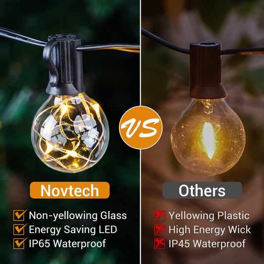 G40 LED Outdoor String Lights, 38.5Ft UL Approval IP65 Waterproof, 30+3 0.1W per Bulbs Energy Saving, outside Decorative Lighting Hanging for Patio Porch Garden Bistro Cafe Party Wedding