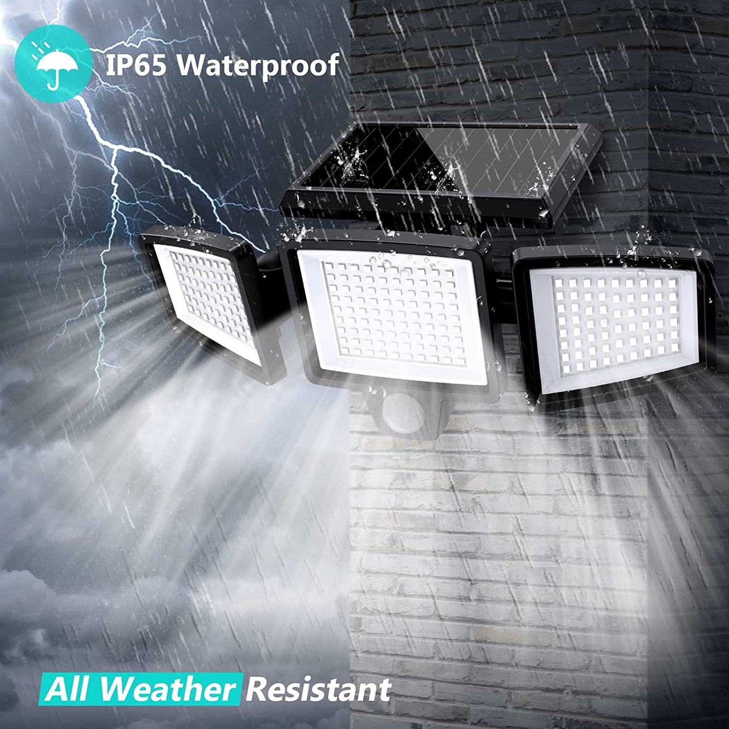 Solar Outdoor Lights , 2500LM 210 LED Security Lights with Remote Control,3 Heads Motion Sensor Lights, IP65 Waterproof,270° Wide Angle Flood Wall Lights with 3 Modes(2 Packs)