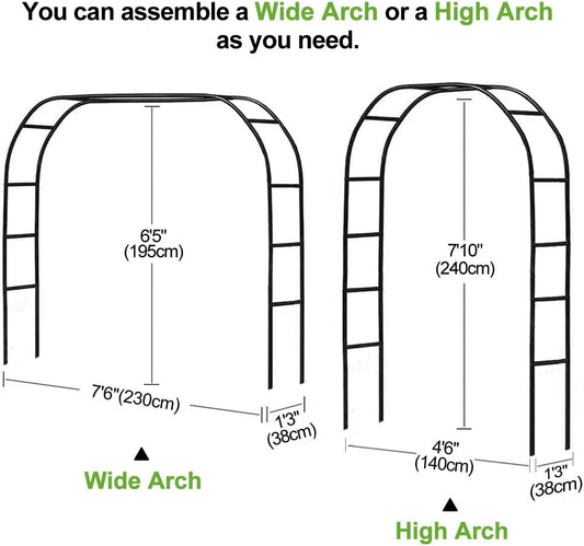 Metal Pergola Arbor,7.5 Feet Wide X 6.4 Feet High or 4.6 Feet Wide X 7.9 Feet High,Assemble Freely 2 Sizes,For Various Climbing Plant Wedding Garden Arch Bridal Party Decoration Wide Arbor