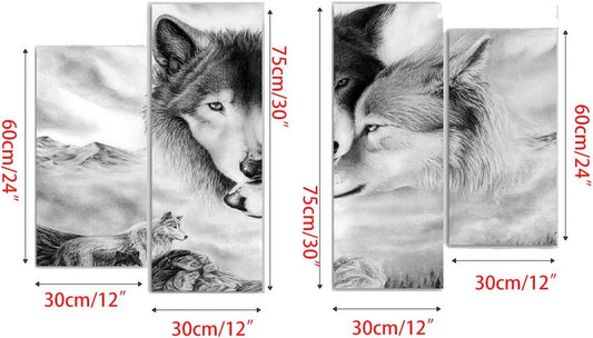 Black and White Wolf Beast Print Wall Art Décor, Wolves Embrace Hugging Staring Wall Décor Art Canvas Print Poster, Human and Nature Animal Pictures Paintings Wall Murals without Frame (Black&White2)