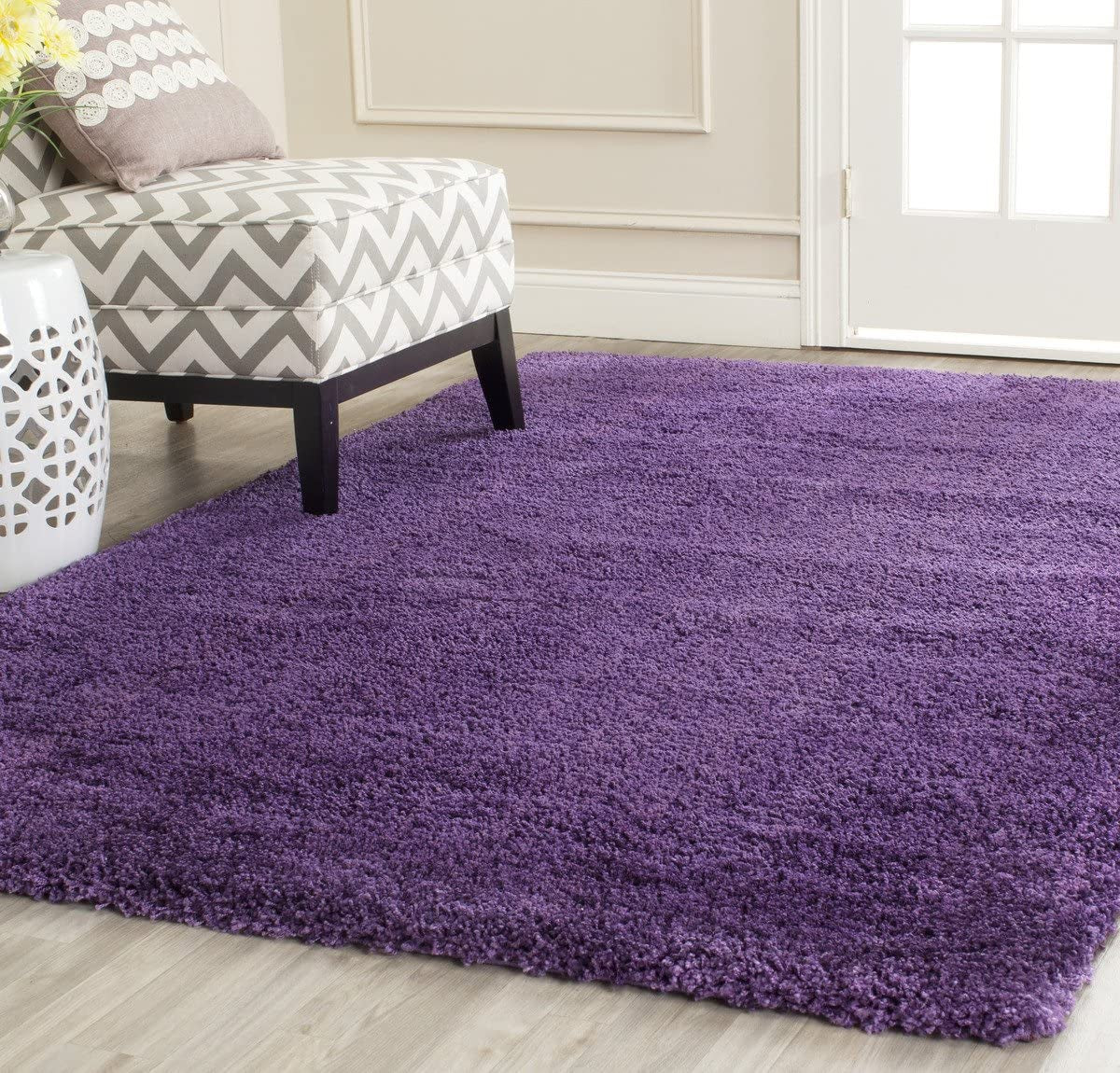 Milan Shag Collection 3' X 5' Purple SG180 Solid Non-Shedding Living Room Bedroom Dining Room Entryway Plush 2-Inch Thick Area Rug
