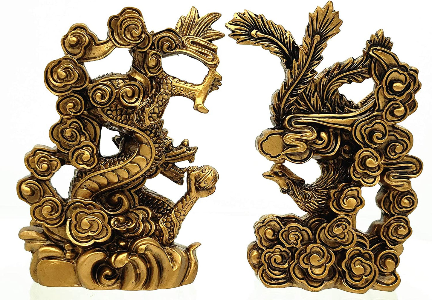 Feng Shui Chinese Dragon and Phoenix Statue Fgurine Decoration for Marriage Luck