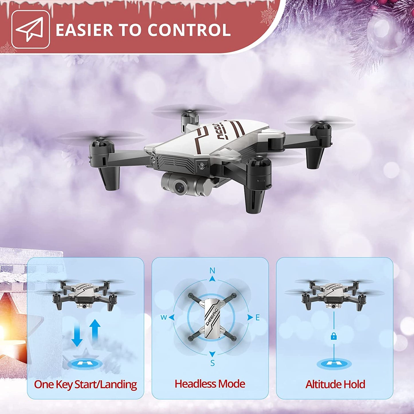 D20 Mini Drone for Kids with 720P HD FPV Camera Remote Control Toys Gifts for Boys Girls with Altitude Hold, Headless Mode, One Key Start Speed Adjustment, 3D Flips 2 Batteries, Silver