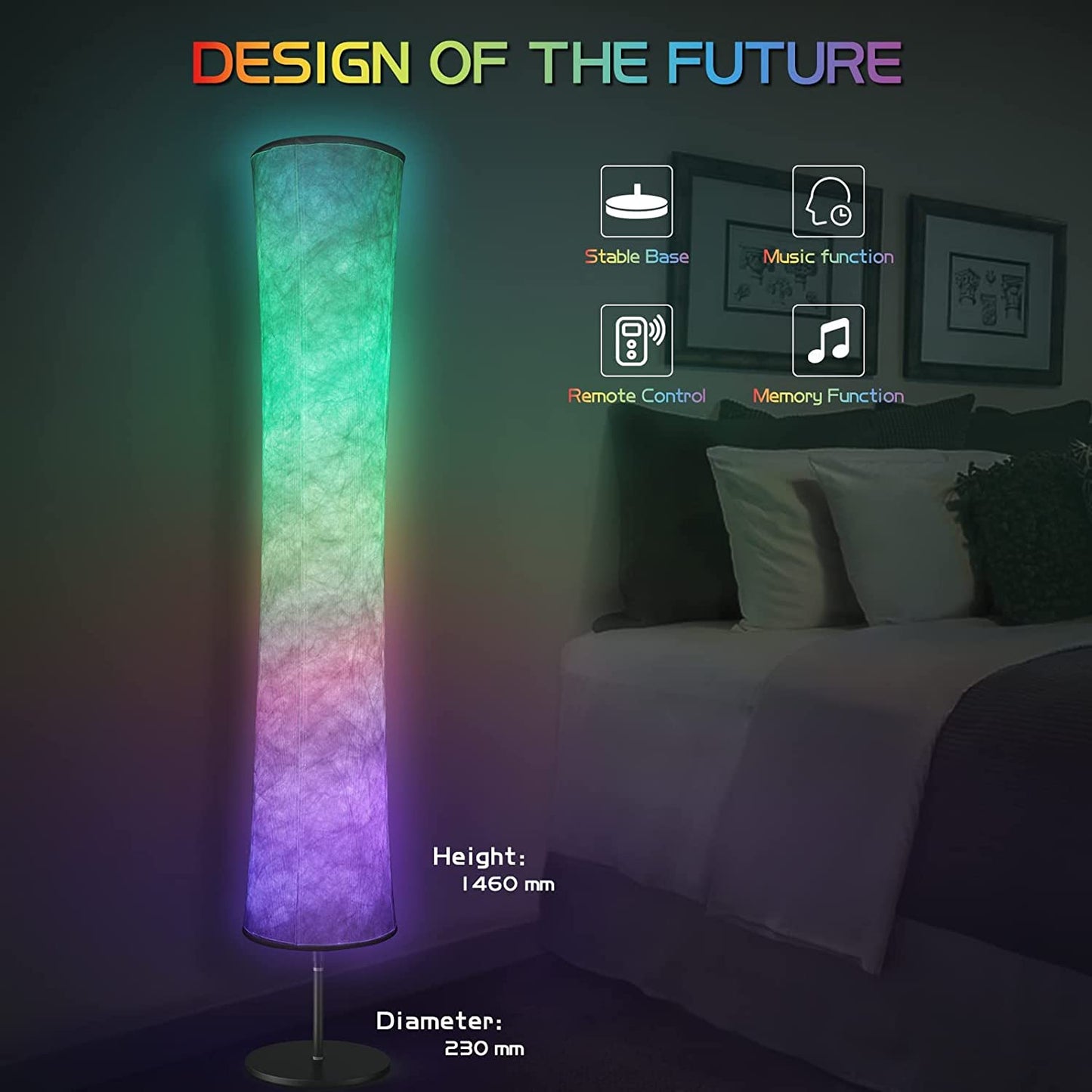 Floor Lamp, RGB Color Changing Led Lamp, Smart Lamp Alexa APP Control, Modern Floor Lamp with DIY Mode, Music Sync and White Fabric Shade, Standing Lamp for Living Room Bedroom Game Room