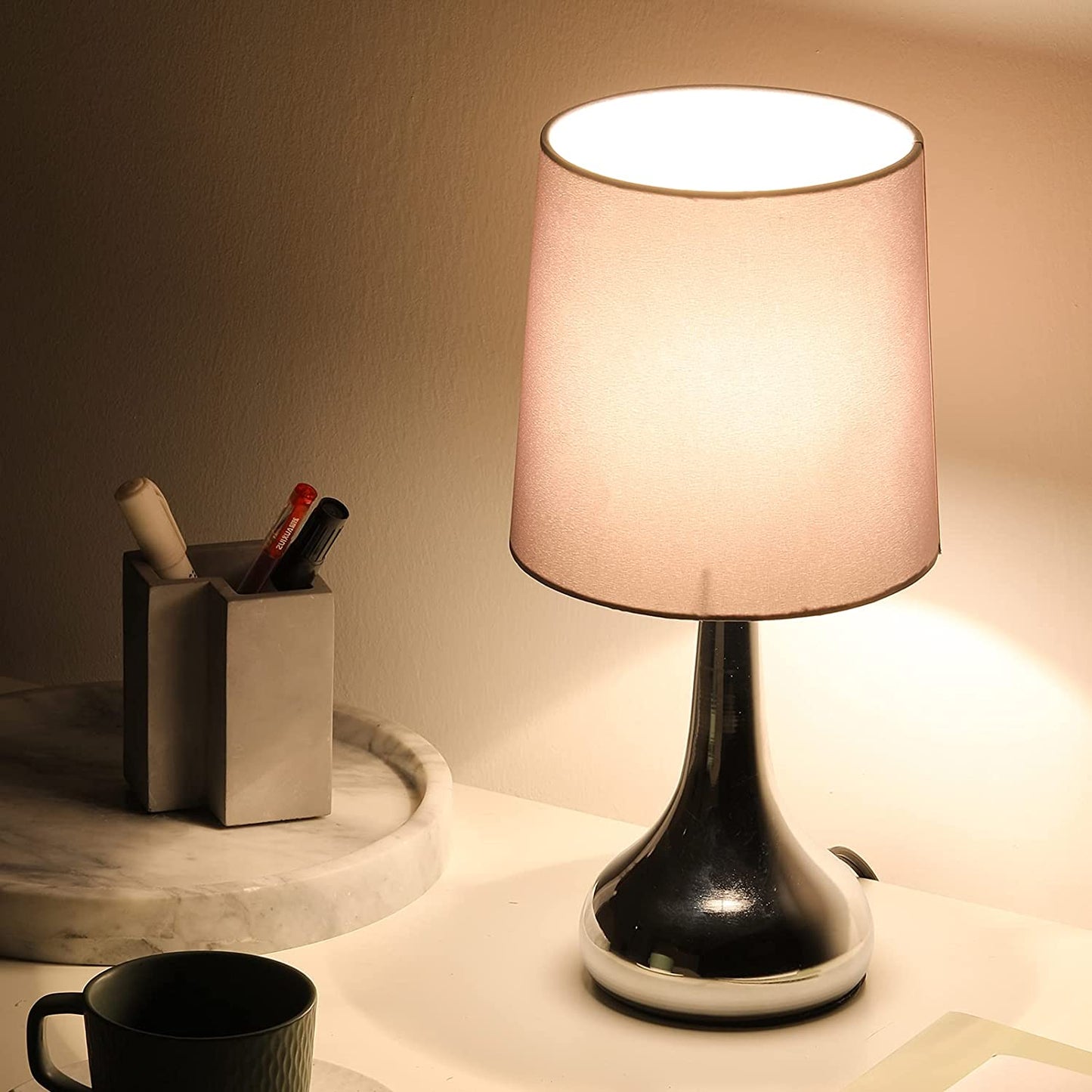 Touch Bedside Table Lamps Set of 2, Bedroom Nightstand Lamps, 3-Way Dimmable Touch Desk Lamps with Lampshade for Bedroom, Living Room and Office (Included E12 Bulb)
