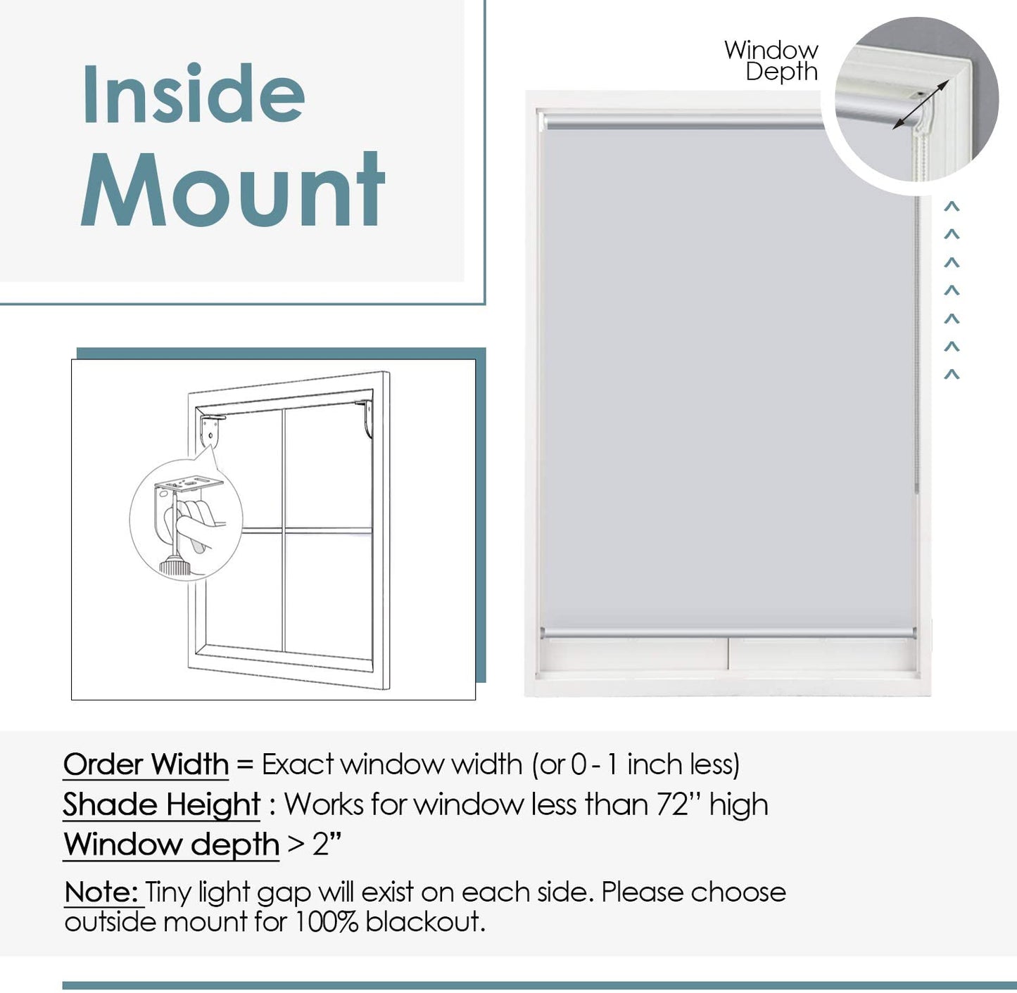 100% Blackout Roller Shade, Window Blind with Thermal Insulated, UV Protection Fabric. Total Blackout Roller Blind for Office and Home. Easy to Install. White,20" W X 72" H