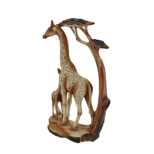 Zeckos Giraffe Family Carved Wood Look Resin Statue