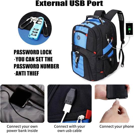 Extra Large 52L Travel Laptop Backpack with USB Charging Port Fit 17 Inch Laptops for Men Women